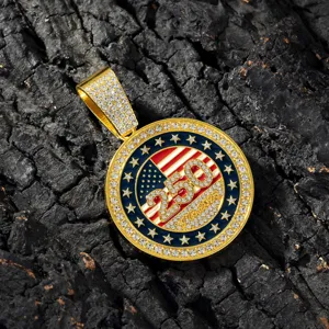 Colgante redondo de diamantes de imitación bandera estadounidense 250 aniversario collar