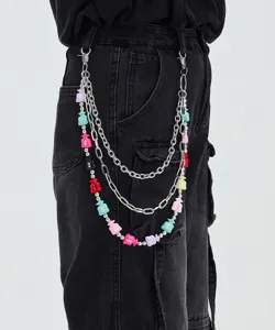 European and American style three-layer money bag pants chain metal waist chain hip-hop jeans