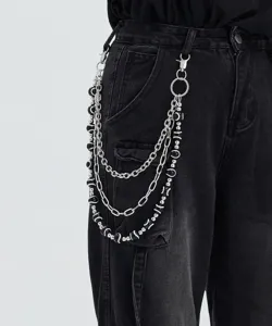Mehrschichtige Hosenkette mit Fußballmustern Perlen und Silberketten für Damen Jeans.