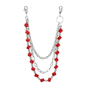 Three-layer red cube metal pants chain stylish hip-hop fashion bag hanging accessory for women