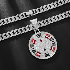 Hip Hop Glück Spielkarte Anhänger Halskette Für Herren Damen Zinklegierung Strass Panzerkette Iced Out Schmuck