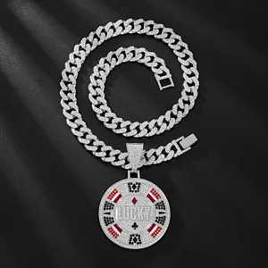 Hip Hop Kubanische Kette mit Strass Poker Chip Anhänger für Herren und Damen Streetwear Schmuck