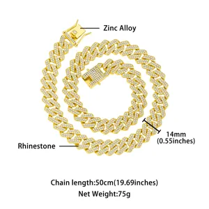 Catena cubana oro con strass 14mm spessa collana gioiello hip hop per uomini donne