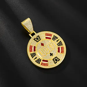 Goldener Strass Glück Poker Anhänger Halskette Hip-Hop stilvoller Schmuck Mode Accessoire.