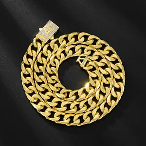 Gold Cuban link chain necklace with rhinestone box clasp hip hop jewelry luxury style.