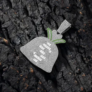 Hip-hop iced out money bag pendant necklace for men, silver and green rhinestone jewelry gift.