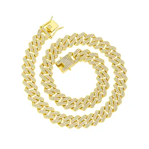 collana con catena cubana 14mm con strass gioielli hip hop per uomo e donna dettaglio