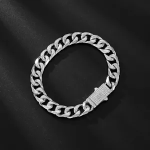Stunning silver cuban link chain necklace with rhinestone paved clasp hip hop jewelry detail