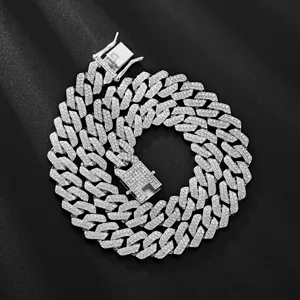 Collana a Catena a Maglia Cubana con Strass da 14mm per Uomo Donna Lega di Zinco Galvanizzata Oro Argento Gioielli Hip Hop con Chiusura Quadrata