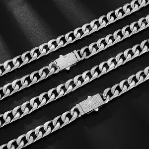 Silver Cuban link chain hip hop jewelry necklace with rhinestone clasp for men and women