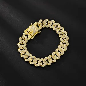 Collana Catena Cubana 14mm Vista Dettaglio Lusso Hip Hop Strass Gioielli Moda Uomo