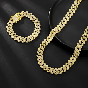 Set Collana Bracciale Maglia Cubana Ghiacciata Oro Diamante Gioielli Hip Hop Lusso