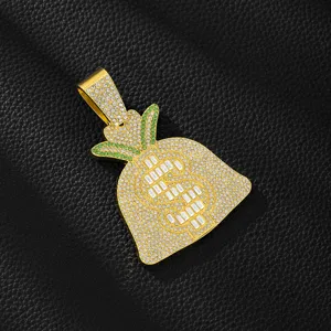 Hip hop iced out money bag pendant with green and clear rhinestones, gold plated men jewelry.