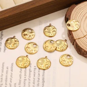 304 stainless steel sun moon star round pendant 18k gold plated DIY jewelry making accessory