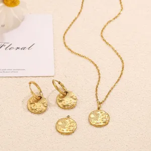 Stainless steel sun moon star pendant necklace earrings jewelry accessories set detail