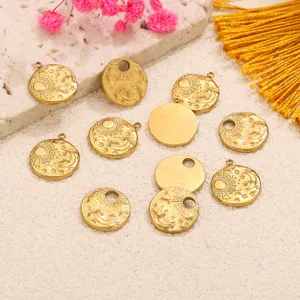 304 Stainless Steel Sun Moon Star Round Pendant Gold Plated Celestial Charms For DIY Necklace Earrings Jewelry Making Findings