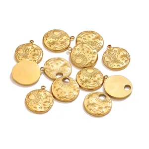 Stainless steel sun moon star round pendant charms for DIY jewelry making earrings necklace.