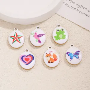 Stainless steel enamel oval charms, cartoon animal and shape DIY jewelry pendants.