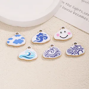Stainless steel oil drop cloud pendants wave and smiley charms for DIY jewelry making