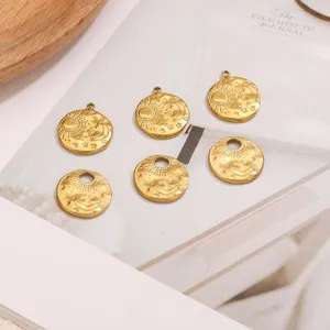 Stainless steel sun moon star round pendant charms for DIY jewelry making and accessories.