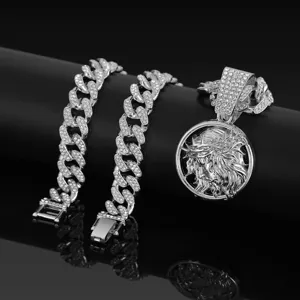 Zilveren volledige diamant cubaanse ketting en Jezus portret hanger hip-hop sieraden set foto