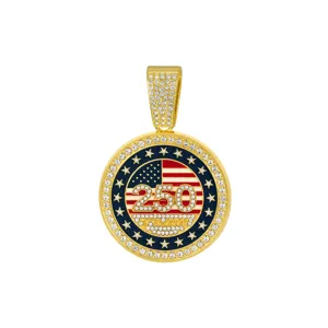 Colgante redondo bandera americana pedrería 250 aniversario collar moda joyería
