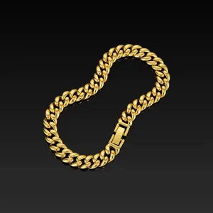 Detailed view of trendy gold Cuban link chain necklace, European style fashion jewelry piece.