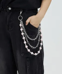 Mehrschichtige Hosenkette Metallperlen Hüftschmuck Jeans Hänger Accessoire Detailaufnahme