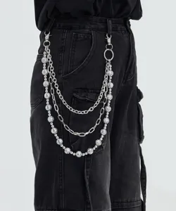 Mehrlagige Metall Hosenkette mit Fussball Perlen, trendige Taillenkette fur Damen Jeans.