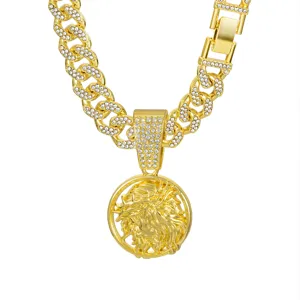 Iced out cubaanse ketting ketting met strass ronde portret hanger hip hop sieraden