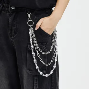 Hip Hop Multi-Layer Skull Face Mask Acrylic Pant Chain Fashion Alloy Waist Chain For Women Men Punk Jeans Accessories