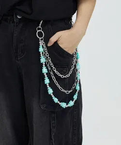 Trendy three-layer money bag pants chain, hip-hop style metal waist chain for stylish jeans.