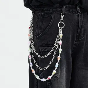 Three-layer colorful skull pants chain hip-hop street style metal waist chain for women