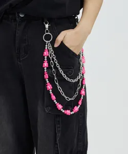 Hip hop multi-layer pants chain silver metal waist chain with pink money bag charms for women.