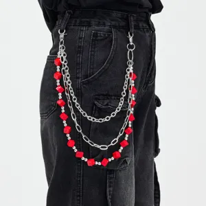 Triple Layer Cube Pants Chain Streetwear Hip-Hop Jeans Bag Decor Chain Acrylic Bead Alloy Link Chain For Men Women