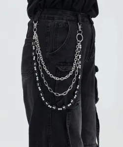 Trendy multi-layer metal pants chain with dollar sign black beads hip-hop waist jewelry.