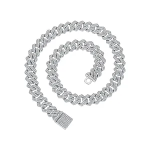 14mm Iced Out Cuban Link Chain Hip Hop Rhinestone Necklace for Men Women Fashion Jewelry