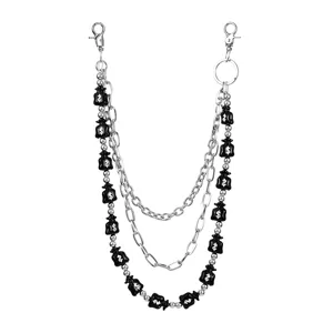Punk hip hop multi layer metal pants chain with cute black money bag charms for women.