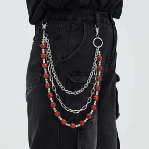 Mehrlagige Metall Hosenkette mit Basketball Perlen Hüftkette für Jeans Rock Hip Hop