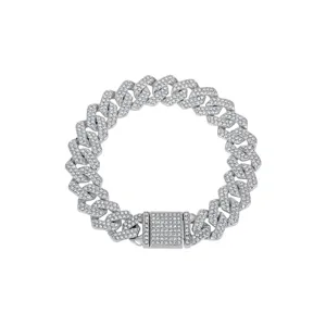 14mm Iced Out Cuban Link Chain Necklace Hip Hop Rhinestone Bling Statement Jewelry for Men