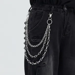 Punk mehrlagige Metall Hosenkette mit Fußball Perlen Anhänger für Damen trendige Jeans Deko