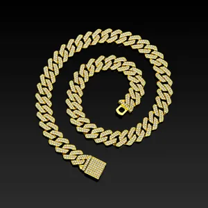 Rhombus Cuban Link Chain Necklace Men Women Zinc Alloy Rhinestone Hip Hop Jewelry Iced Out Gold Silver Plated Necklace