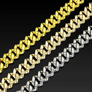 14mm Cuban link chain diamond cut Miami hip hop jewelry necklace gold silver reflective