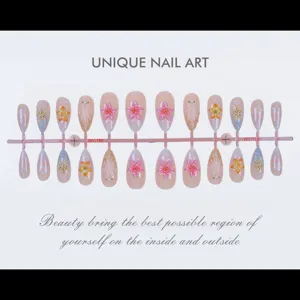 30 Stk. Aufpress-Nägel mittlere Mandel 3D Blumen künstliche Nagelspitzen Acryl Set