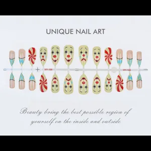 3d clown press on nails almond false nail art cute candy design fake nails tips