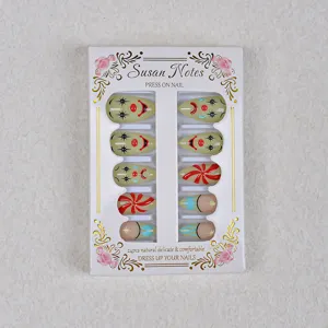 3D clown press on nails almond fake nail tips 24pcs cute removable nail art decoration set