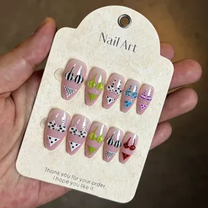 30Pcs Summer Beach Bikini Press On Nails 3D Leopard Polka Dot False Nails Removable Art