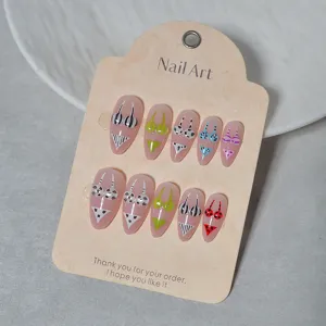 Summer beach bikini 3D press-on nails, cute handmade style fake nails with cute patterns.