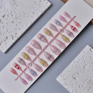 30pcs summer beach vacation press on nails featuring bikini, leopard and polka dot details.