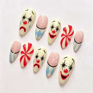 3D Clown Press On Nails Almond Fake Nails Reusable Acrylic Nail Art Tips for Women